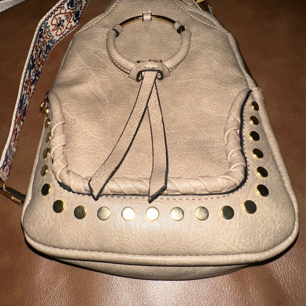 NWT Sam & Hadley Studded Deluxe Sling Tan Crossbody - Picture 6 of 11